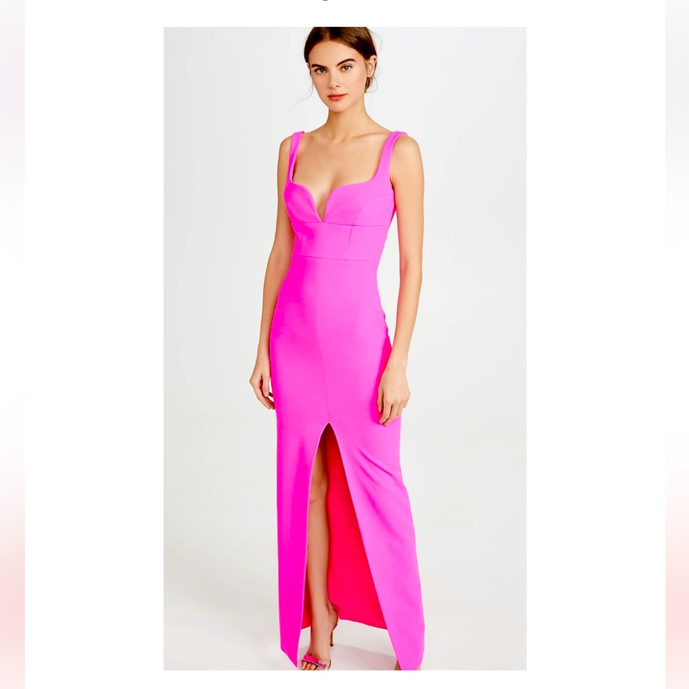 Solande London /Revolve Hot Pink Maxi Dress, Size 2. Sweetheart cut with slit.